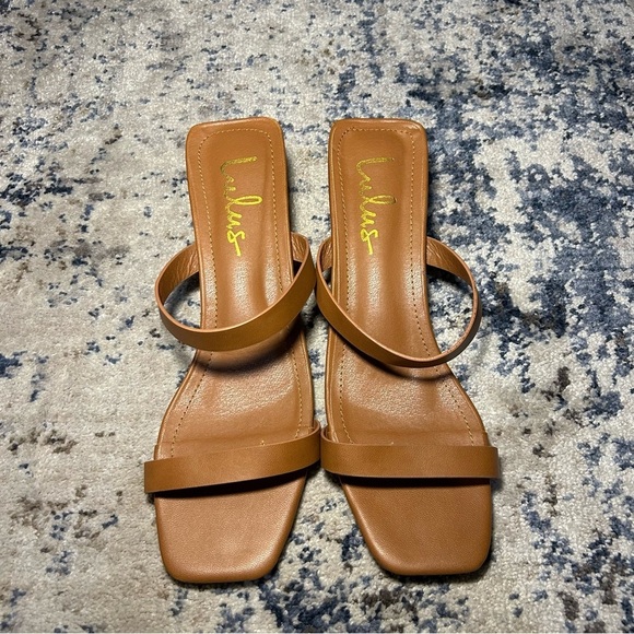 Lulus Tan Fallyn Naked Strap Slide Heel Sandals Size 9 - Picture 5 of 10